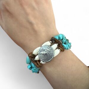 Vintage western genuine turquoise and tigers eye with bone bracelet